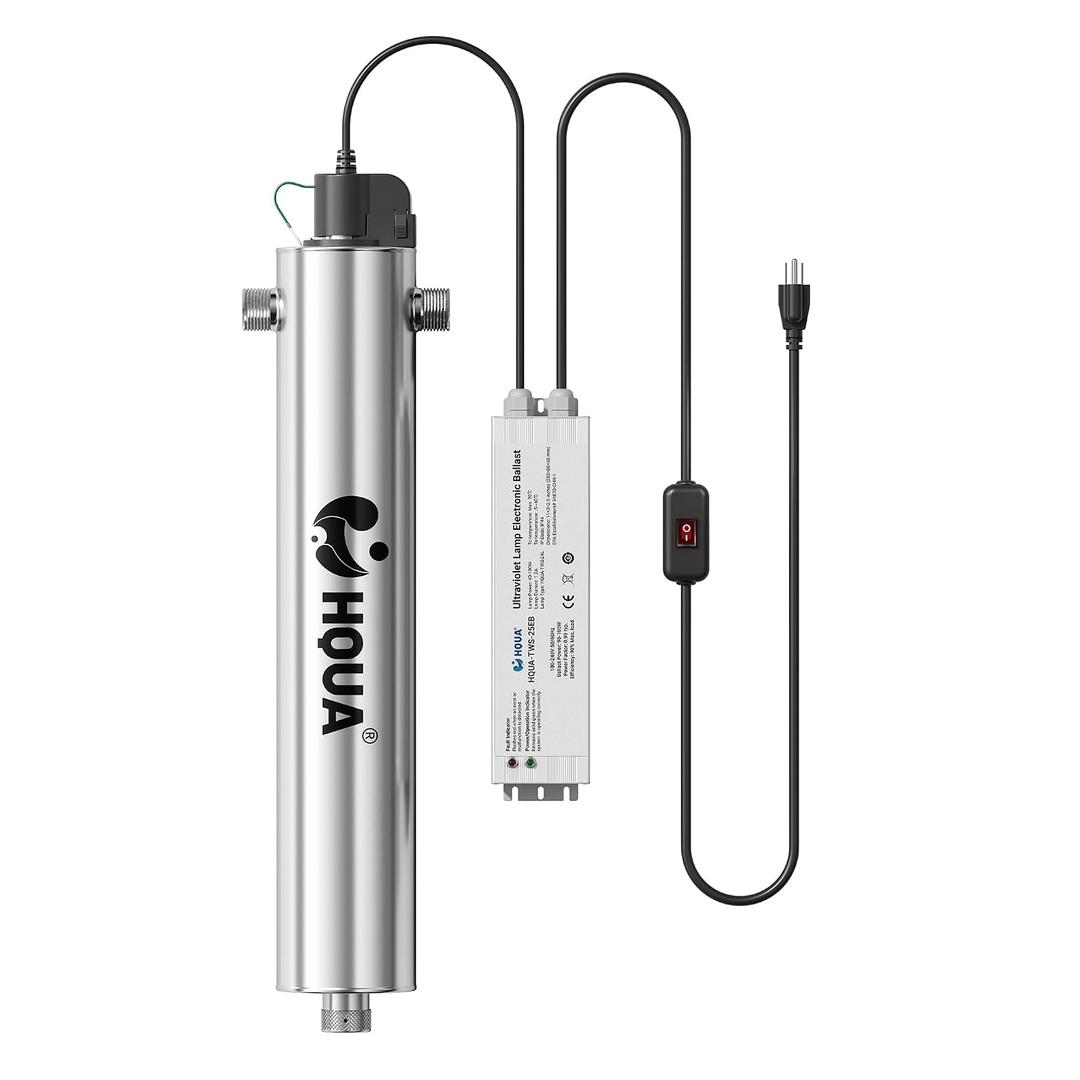 105W Whole House UV Water Purifier – 24 GPM Ultraviolet Water Filter with Flow Switch, 120V, 1” MNPT Inlet/Outlet, Includes Spare UV Lamp & Quartz Sleeve, Model: TWS-24S
