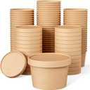 JOLLY PARTY 50pack 8oz Paper Soup Containers with Lids, Disposable Paper Food Cups, Ice Cream Cups, Food Storage with Lids, Microwavable and Freezer Safe, Suitable for Christmas Thanksgiving (Brown)
