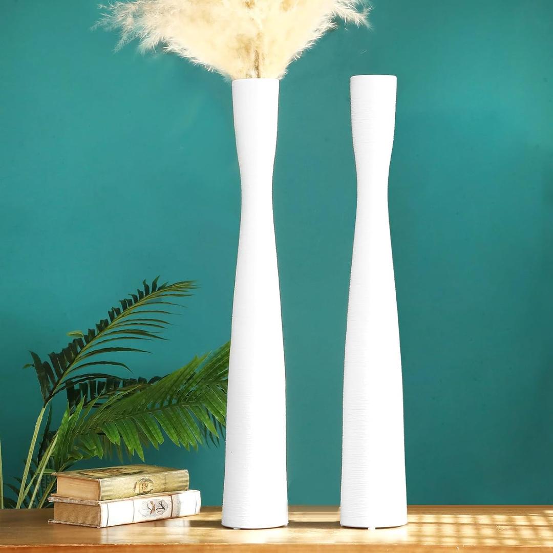 Nuogo 2 Pcs 20'' Tall White Floor Vases Ceramic Skinny Long Vase for Pampas Grass Modern Minimalist Tall Flower for Fireplace Living Room Home Decor