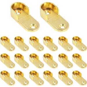 Coshar 20pcs Oval Closet Rod End Supports, Wardrobe Rod Brackets, Zinc Alloy, Fit Rod Inside Diameter 16mm/0.63inch, Gold