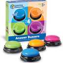 Learning Resources Answer Buzzers - Set of 4, Ages 3+, Assorted Colored Buzzers, Game Show Buzzers, Perfect for Family Game and Trivia Nights, for Kids
