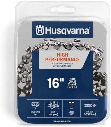 Husqvarna H30 16 Inch Chainsaw Chain, 3/8" Pitch, .043" Gauge, 56 Drive Links, Genuine Husqvarna Chainsaw Blade Replacement with Low Kickback and Low Vibration, Gray