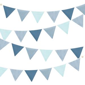 2 Strings Blue Pennant Banner Flags Nursery Garland Royal Linen Fabric Triangle Bunting Streamers for Baby's Room Decor Kids Boys Nautical Birthday Baby Shower Boho Wedding Event Party Decorations