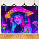 BlissYard Anime Characters Blacklight Tapestry Banner 79x59 Inch Neon Tapestry Psychedelic Alien Bong Cosmic Mushroom Black Light Tapestries Bohemian Spiritual Galaxy Decor Wall Glow In The Dark Hanging Trippy