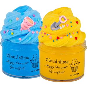 Cloud Slime with Beach and Ocean Theme, New Addins Sand Pail & Shovel, Let Kids Enjoy Summer Fun, Super Soft, Scented DIY Slime, Stress Relief Toy Party Favors Birthday Gifts for Girls and Boys. 2 Pack
