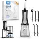 2026 New 350ML Water Flosser with Drainage & Storage Stand, Keeps Dry & Clean, 5 Modes, 360Nozzle, Cordless Rechargeable, IPX7 Waterproof, Portable for Home & Travel (Black)