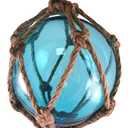 Japanese Glass Fishing Fish Net Float Buoy Tiki Decor , Light Blue