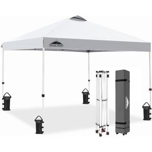 EAGLE PEAK Pop Up Canopy Tent with Wheeled Carry Bag, 8 Stakes, 4 Ropes, 4 Weight Bags, Easy Set Up Tent Canopy, 10x10 ft, 100sqft of Shade, White