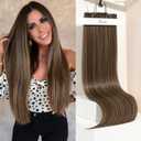 REECHO Clip in Hair Extensions, Hair Extensions Thick Long Lace Weft Lightweight Synthetic Hairpieces for Women 24 Inch-240 Gram(Pack of 5), Chocolate Brown with Highlights