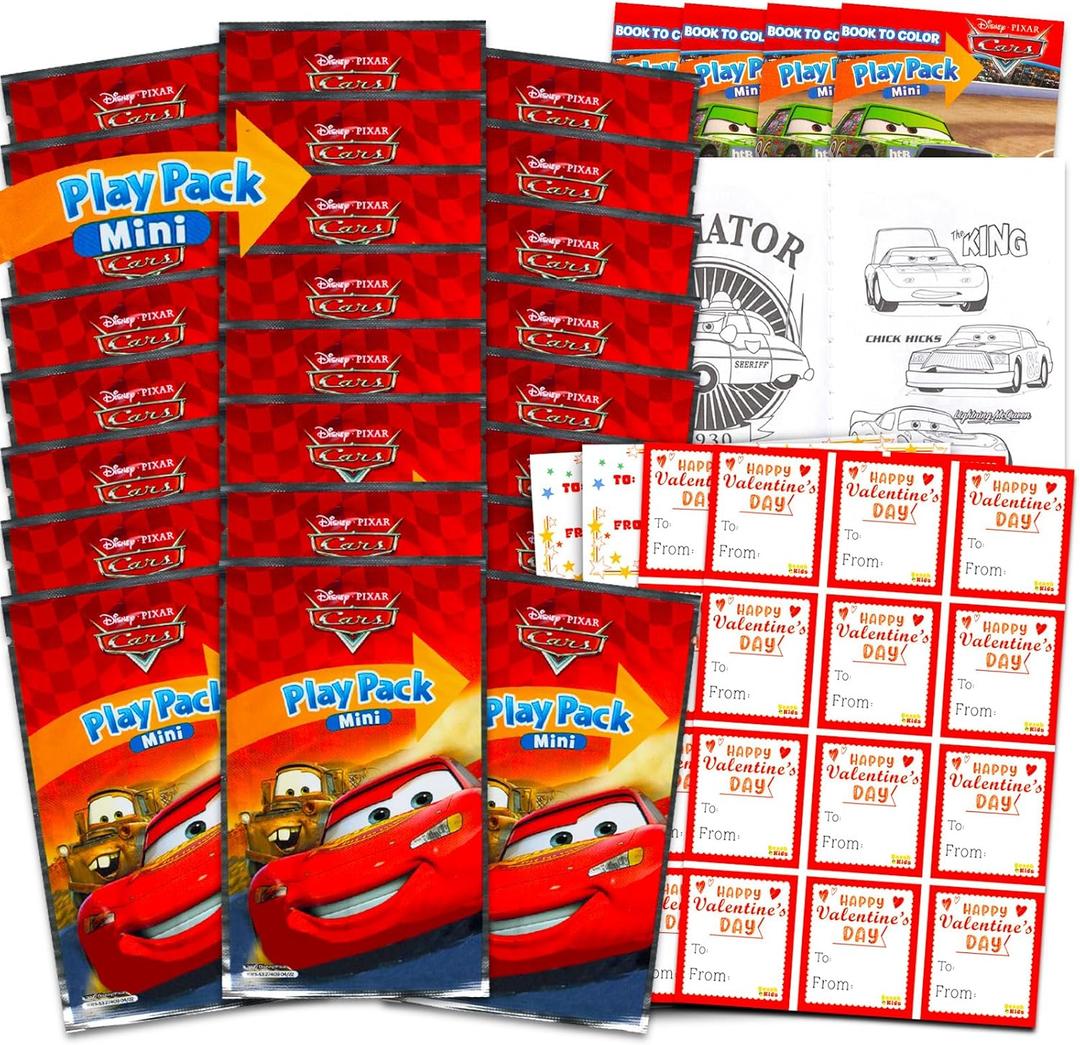 Disney Cars Party Supplies Classroom Gift Exchange Bundle - 24 Cars Mini Coloring Activity Books for School, Stickers | Kids Party Favors