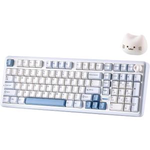 YUNZII B98 PRO QMK/VIA Wireless Mechanical Gaming Keyboard, 96% Layout with Numpad and Cute Cat Knob, BT/2.4G/USB-C, Pre-Lubed Switch Hot Swap Gasket, RGB for Win/Mac (Blue, Candy Linear Switch)