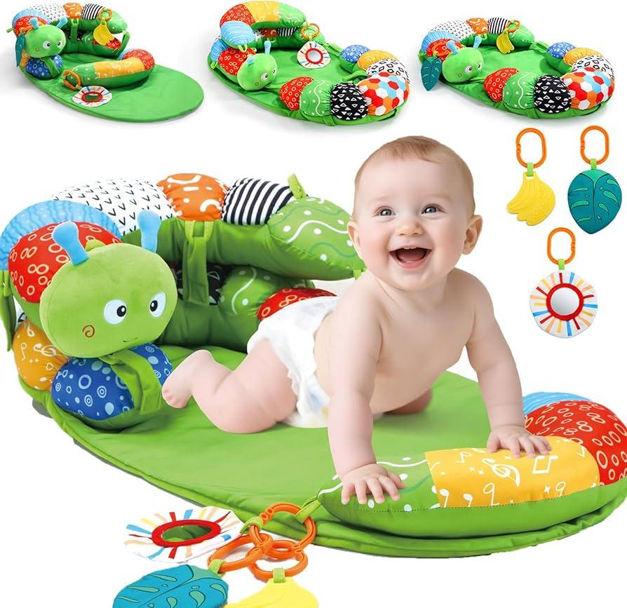 Tummy Time Pillow Mat for Baby, Detachable Caterpillar Play Mat for Newborns,Play Mat with Soft Baby Toys, Christmas Gifts for Babies Boy Girl