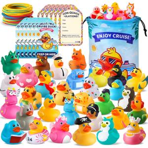 100 Pcs Cruise Rubber Ducks Kits Include 30 Pcs Cruise Ducks 30 Pcs Cruising Duck Tags and 40 Pcs Rubber Bands, Bulk Ducks for Jeep Cruise Ships Hiding Carnival Ducking Gift Christmas Stocking Stuffer
