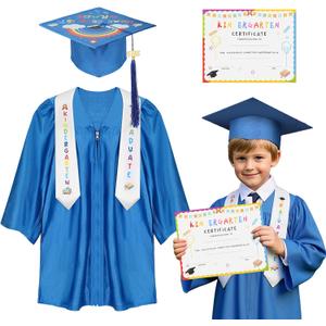 Kindergarten graduation cap and gown with 2026 Tassel, Certificate for Toddler Children (27"-33") (Blue)