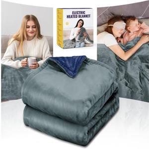 Qfun Electric Heated Blanket Throw - Luxury Soft Fast Heating Throw Blanket with 6 Heat Settings & Auto Shut-Off, Over-Heat Protection, 71"x40"Large Size Warm Flannel Winter Blanket Gift for Women Men (Blue)