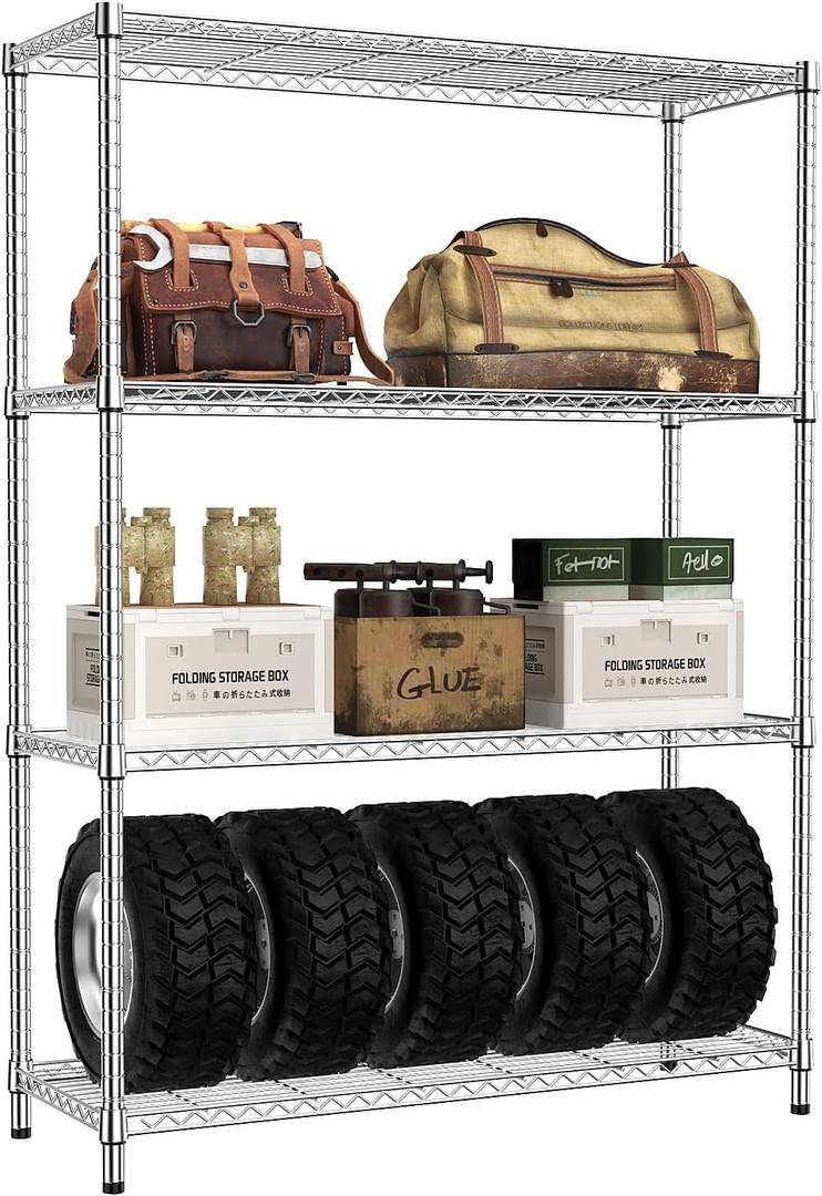 IZEUK 4-Tier Adjustable Heavy Duty Metal Wire Shelving Unit, Wide Storage Rack Organizer for Garage, Kitchen, Office, Dorm, Warehouse (Silver, 15.8" D x 45.8" W x 59.4" H, 1400 lbs Capacity)