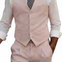 HUUTOE Mens Vest and Pants Suit 2 Piece Slim Fit Suits for Wedding Grooms Dress Waistcoat+Pants Casual Prom Tuxedo Set (One Size, Beige)