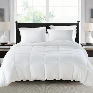 KASENTEX Reversible No-Shrink White Queen Comforter Set with Shams - Stays Fluffy, Ultra Soft, All-Season, Non-Fading Color, Machine Washable Duvet Insert