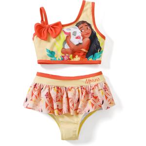 Disney Princess Toddler Girls One Shoulder Bow Tie Tankini Beach Swimwear Set Orange Yellow, 3-4 Years