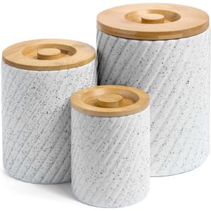 Ceramic Canister Set for Kitchen Countertop & Pantry  3 Airtight Food Storage Containers for Flour, Sugar & More  Durable White Ceramic with Bamboo Lids