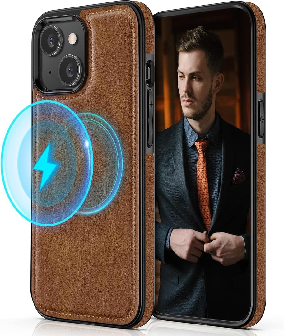 LOHASIC Compatible with iPhone 14 Case, 2022 Luxury Elegant Leather [Compatible with Mag-Safe] Full Body Protective Back Cover Magnetic Cases for iPhone 14 6.1 inch - Brown