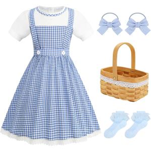 Girls Blue Plaid Costume Halloween Dress up Outfits with Accessories (150 (10-11T))