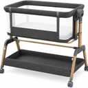 3 in 1 Baby Bassinet, Bedside Sleeper for Newborn, 7-Level Height Adjustable, Rocking Bassinet with Breathable Mesh, Lockable Wheels & Large Storage Space, Portable Baby Crib（Dark Gray）