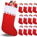 HOOPE 12 Pack Red Felt Christmas Stockings Bulk 15" Xmas Fireplace Santa Socks Christmas Tree Hanging Stockings Decoration Classic Red and White