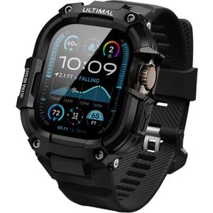 ULTIMAL Bands Case Compatible with Apple Watch Ultra 2/1 49mm for Men, Rugged Sports Band with Tough Shockproof Bumper Case, Heavy Duty Replacement Band (For 49mm, Black/Black)