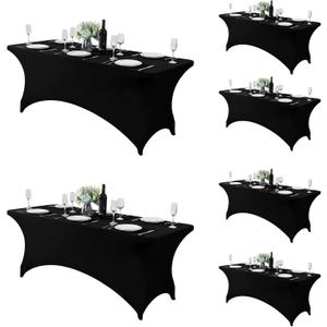 Fokitut 6 Pack Spandex Table Cover for 6FT Table Universal Fitted Stretch Tablecloth for Party, Banquet, Wedding and Events-Black