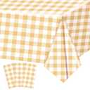 3 Pack Brownish-Yellow and White Gingham Tablecloths, 54 X 108Inch Disposable Party Table Covers Scalloped Brownish-Yellow and White Checkered Tablecloth