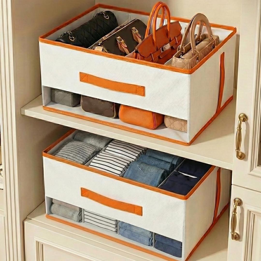 Closet Organizers and Storage Bins, Large Collapsible Fabric Shelf Organizer with Handles, Decorative Storage Baskets for Organizing Handbags, Clothes, Purses, Hats, Towels,Bedroom & Closet Storage