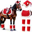 LITGURU 6 Pcs Christmas Saddle Pad Decorations: Santa Leg Wraps with Faux Fur, Jolly Santa Hat for Horses, and All-Purpose Western Saddle Pad Perfect Costume Accessories for Holiday Parties
