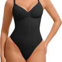 FeelinGirl Shapewear Bodysuits Tummy Control for Women: Seamless Zip-Up Thong Snatched Waist Body Suit V Neck Body Shaper Black XX-Large