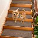 GROWLING Linen Stair Treads for Wooden Steps Indoor 36x9 inch,7pcs Upgraded Self Adhesive Backing Non Slip Stair Carpets, Peel and Stick Stair Runner Rugs, Reusable Staircase Step Treads(Brown)