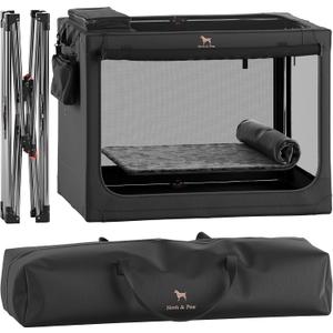 Noah & Paw Collapsible Dog Crate 42 Inch, XXL Dog Crate for XXL, XL, Large Breeds, Travel Kennel for Car, Includes Pet Mat for Pet Cage, 2 Storage Pockets, Handbag, 10mm Locking Zippers 42 * 31 * 31 (Black)