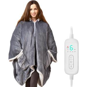 Wearable Heated Blanket Heated Shawl, Electric Throw Blanket with Zipper Design, Hood, Heated Hoodie Blanket with 8 Heat Levels, 1-10H Auto-Off Time Settings, Gift for Family, Friends, 60 * 50"