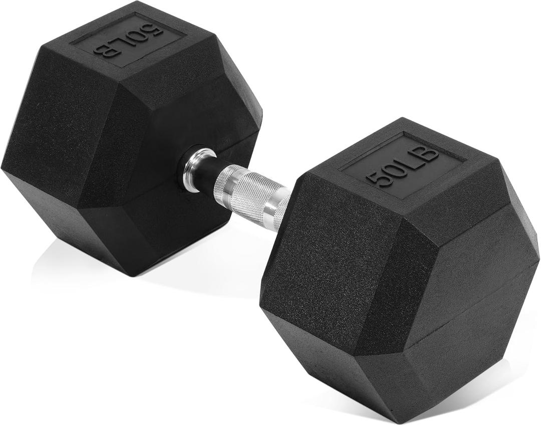 Fitvids 50LB Single Hex Dumbbells Rubber Coated Hand Weights for Exercises and Fitness