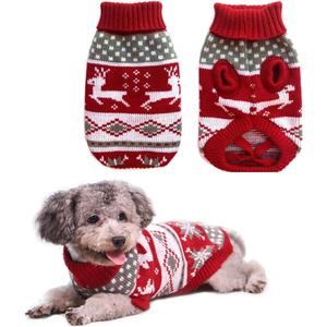 Vehomy Dog Christmas Sweaters Pet Winter Knitwear Xmas Clothes Classic Warm Coats Reindeer Snowflake Argyle Sweater for Kitty Puppy Cat-Middle L