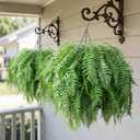 Artificial Hanging Plants Outdoor, UV Resistant Fake Fern Faux Greenery 2 Set for Outside Planter Patio Home Garden Decor (10 Branches&2 Basket)