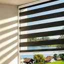 Changshade Cordless Zebra Blinds for Windows, Light Filtering Dual Layer Zebra Shades, Free-Stop Roller Blinds, Privacy Day Night Light Control for Bedroom Living Room Office, Black, 32" W x 48" H