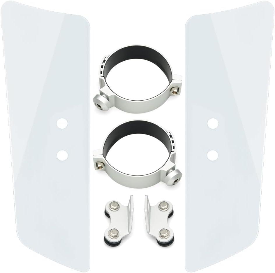 Motorcycle Clear Front Fork Lower Wind Deflectors & Hardware Mounting Clamps fits for Harley Honda Yamaha Kawasaki Suzuki