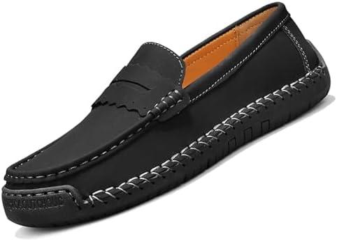 Women's Leather Casual Penny Loafers Classic Comfortable Lightweight Slip-On Driving Moccasins Soft Sole Flat Work Walking Shoes, 8.5-9