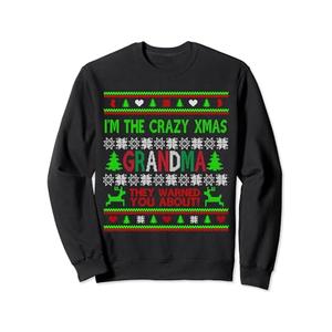 Crazy Xmas Grandma, Ugly Christmas Sweater (Size Large, Black)