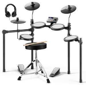Donner Electric Drum Set, DED-70 Electronic Drum Kit for Beginner with 150 Sounds, 4 Quiet Mesh Pads, 9" Cymbals, USB MIDI, Type-C Charging, 2 Pedal, Throne, Headphones, Sticks, Melodics Lessons (Black)