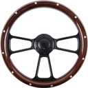 Universal Wooden Racing Steering Wheel 14 Inch 6 Bolt Black Aluminum 3 Spoke Rivet Steering Wheel with Horn Button for Racing/Rally/Motor Sports