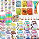 Paterr 140 Pcs Donut Party Favors Doughnut Birthday Party Decorations Candy Donut Gift Supplies Goodie Bag Keychain Sticker Wristband Mini Notebook Gel Ink Pen Badge for Boy Girl Classroom Prize
