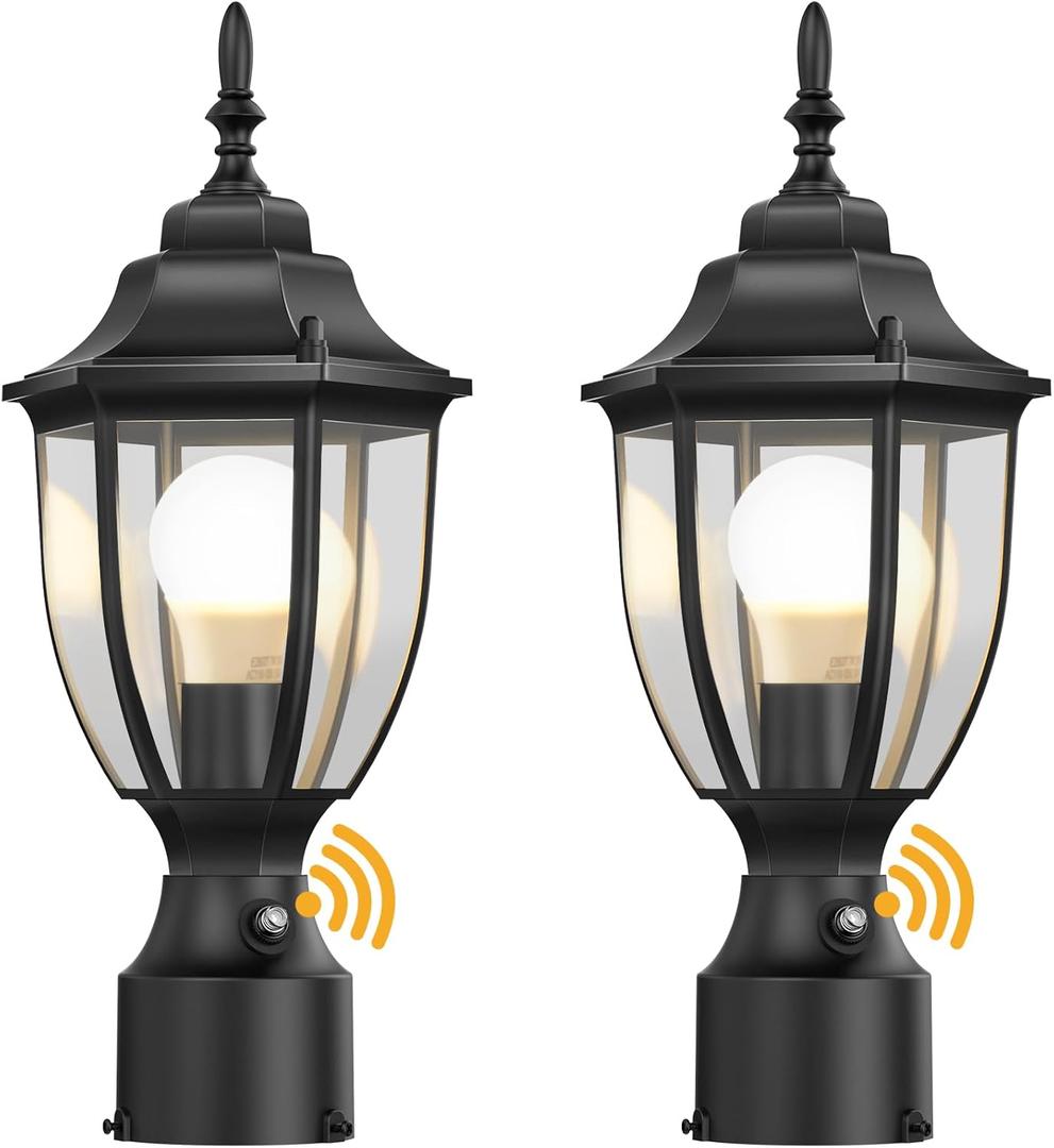 Lamomo Outdoor Post Lights, 2 Packs Dusk to Dawn Lamp Post Light Fixture, Waterproof Aluminum Lamp Posts Outdoor Lighting Pole Lantern for Yard Patio Pathway Garden (Black)