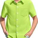 Haloumoning Boys Dress Shirts Button Down Short Sleeve Shirt Kids Summer Casual Shirts with Pockets 5-14 Years, Size 120 (Green)