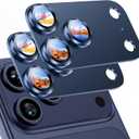 Uyiton Compatible with iPhone 17 Pro Camera Lens Protector - [Not Easy to Break][Strong Adsorption][Case-Friendly] Metal Tempered Glass Rear Camera Screen Cover - Deep Blue, 2 Packs
